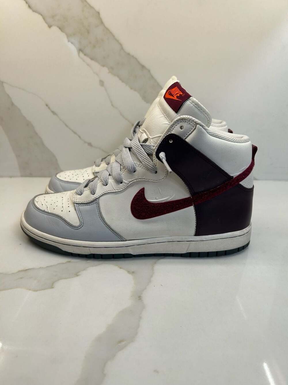 Nike Dunk High Gray Red Wine bBurgundy White Varsity Men's Size 10